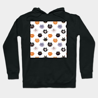 Cat Faces Pattern on white Hoodie